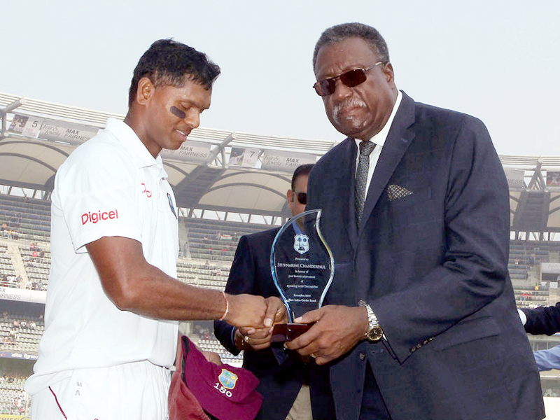 shivnarine chanderpaul became the first west indian to play 150 tests as the 39 year old reached the mark on the first day of the mumbai test photo bcci