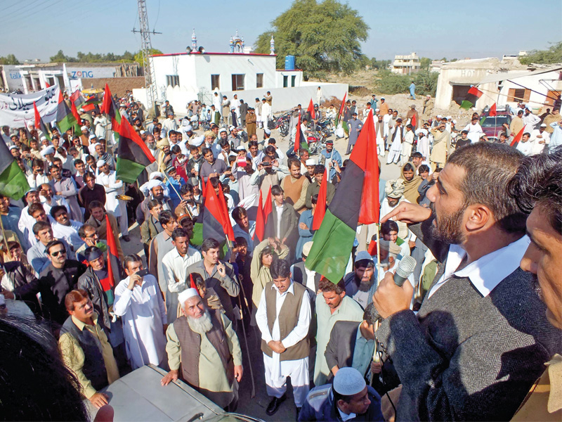 pakistan peoples party workers along with ahmadzai tribesmen protest amidst tight security in bannu photo express