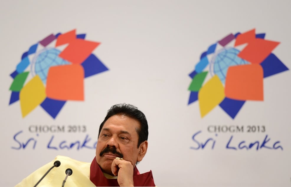 sri lankan president mahindra rajapaksa speaks to journalists during a press conference at bandaranaike memorial international conference hall in colombo on november 17 2013 photo afp