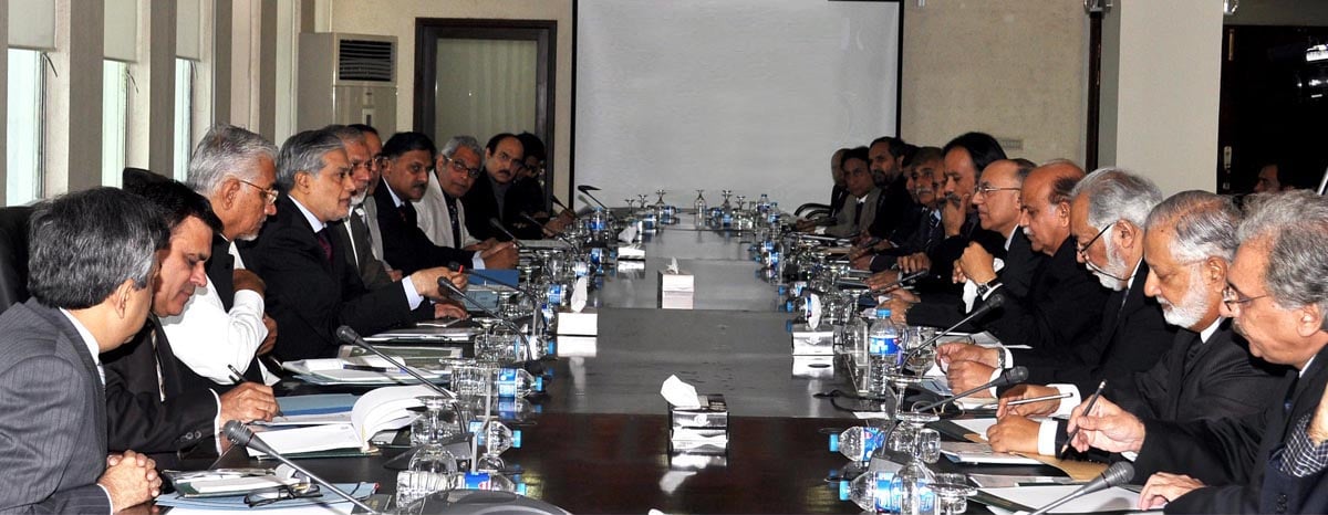 finance minister ishaq dar during the steering committee meeting on low cost housing scheme photo pid