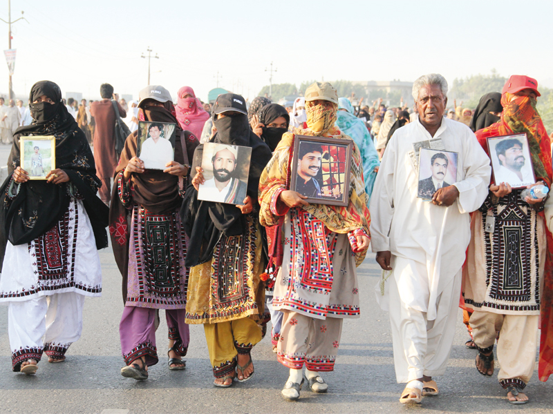 the families of the missing baloch men arrived in yousuf goth on thursday afternoon after walking nearly 700 kms in 26 days hoping to attract international attention photo ayesha mir express