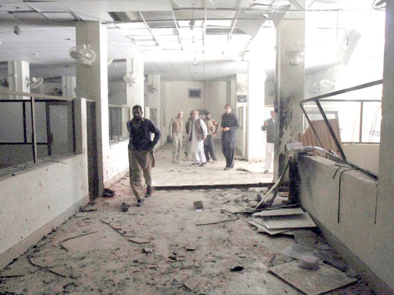 a view of damage in pakistan custom house at torkham border after the suicide blast photo inp