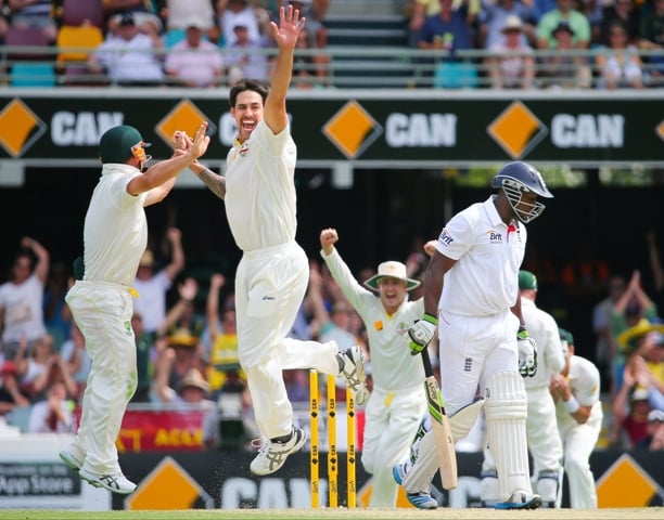 on fire johnson s four enabled australia to restrict a buoyed england to just 136 runs in their first innings photo afp