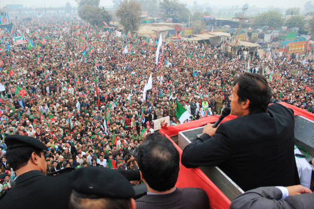 imran khan addressing the rally in peshawar on saturday photo mohammad iqbal express