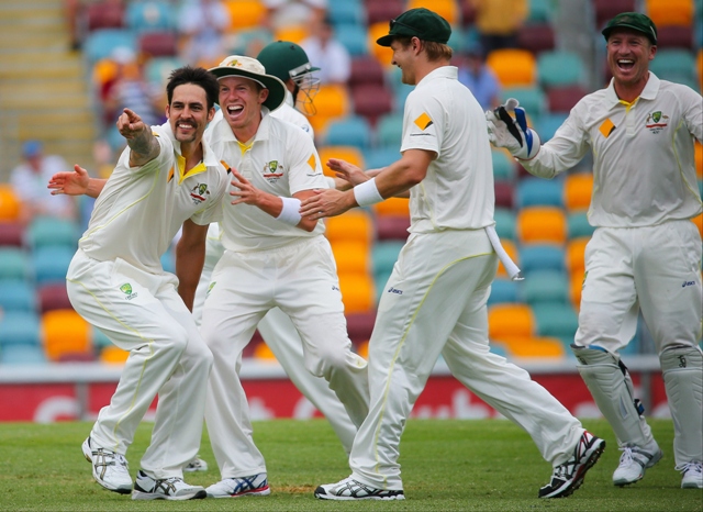 on fire rejuvenated australia pacer mitchell johnson blitzed england with a haul of five for 42 to lead his country to an emphatic 381 run victory in the first ashes test on sunday photo afp