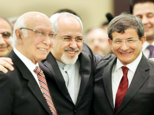 adviser to pm sartaj aziz iran s foreign minister dr javad zarif and turkey s foreign minister ahmet davutoglu attend the opening session of a two day ministerial conference of the economic cooperation organisation eco in tehran photo afp adviser to pm sartaj aziz iran s foreign minister dr javad zarif and turkey s foreign minister ahmet davutoglu attend the opening session of a two day ministerial conference of the economic cooperation organisation eco in tehran photo afp