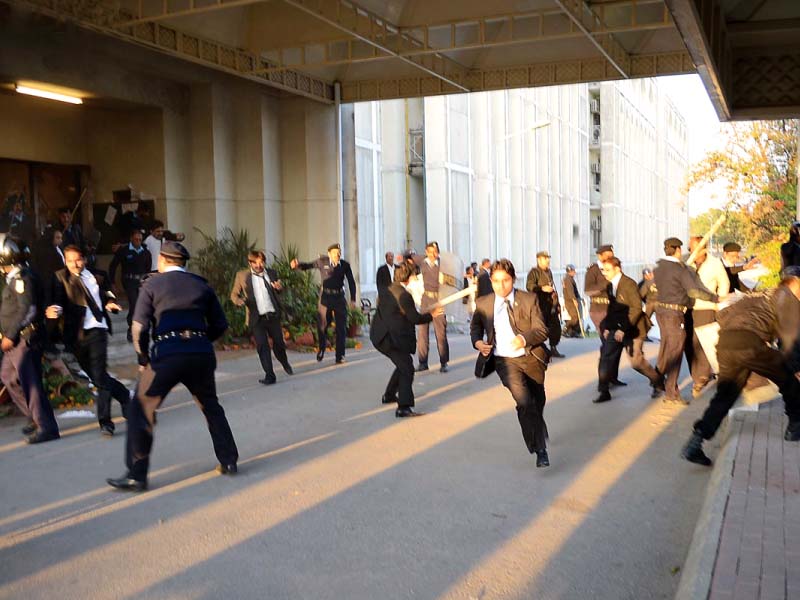 lawyers were protesting against the beating of protesting lawyers by the police in front of the supreme court in islamabad on tuesday photo online