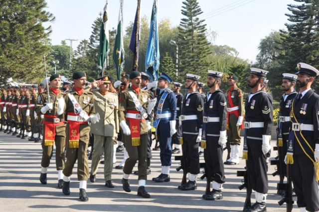 chairman joint chiefs of staff committee general rashad mahmood reviewing the tri services guard of honour at joint staff headquarters on thursday photo ispr chairman joint chiefs of staff committee general rashad mahmood reviewing the tri services guard of honour at joint staff headquarters on thursday photo ispr