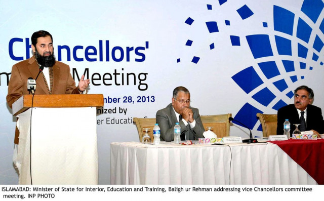 state minister for interior education training and standard in higher education engineer baleeghur rehman addressing the vice chancellors committee meeting photo inp state minister for interior education training and standard in higher education engineer baleeghur rehman addressing the vice chancellors committee meeting photo inp