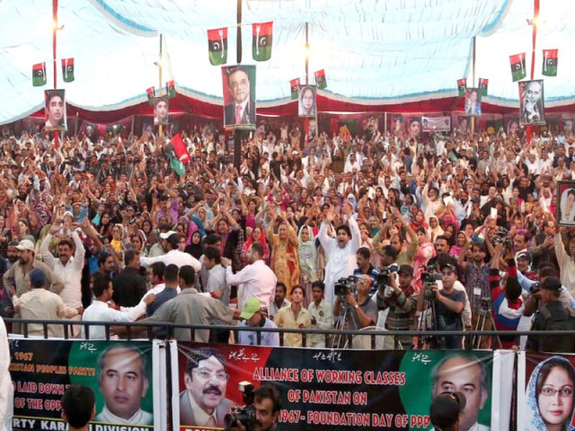 supporters of ppp cheer during the speech of bilawal bhutto zardari on the foundation day of the party in bilawal house karachi on saturday photo ppi supporters of ppp cheer during the speech of bilawal bhutto zardari on the foundation day of the party in bilawal house karachi on saturday photo ppi