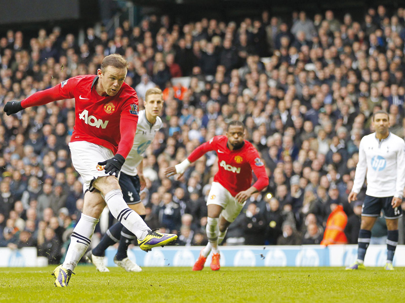 wayne rooney equalised twice as manchester united stretched its unbeaten run to 12 matches with a lively 2 2 draw against tottenham hotspur photo afp