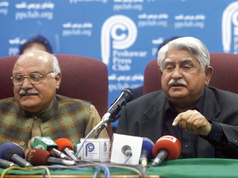 awami national party leader haji adeel addresses the media during a news conference at peshawar press club photo ppi