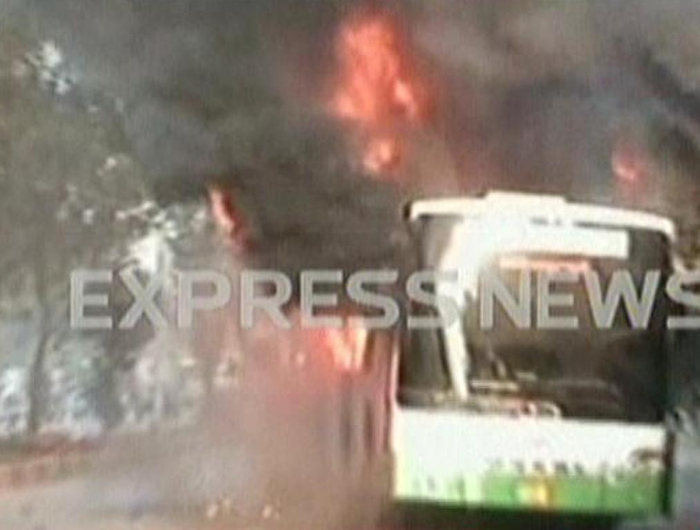screengrab of the passenger bus that students set on fire
