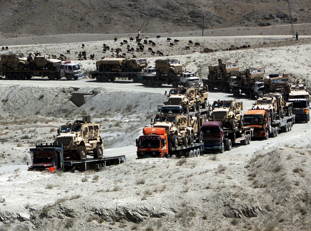 trucks carrying nato and us military vehicles waiting at kojak pass on quetta chaman highway photo inp file