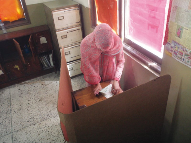 a woman casts her vote at a polling station in na 250 where the re polling was conducted following rigging allegations lg polls in sindh are expected next year photo file a woman casts her vote at a polling station in na 250 where the re polling was conducted following rigging allegations lg polls in sindh are expected next year photo file