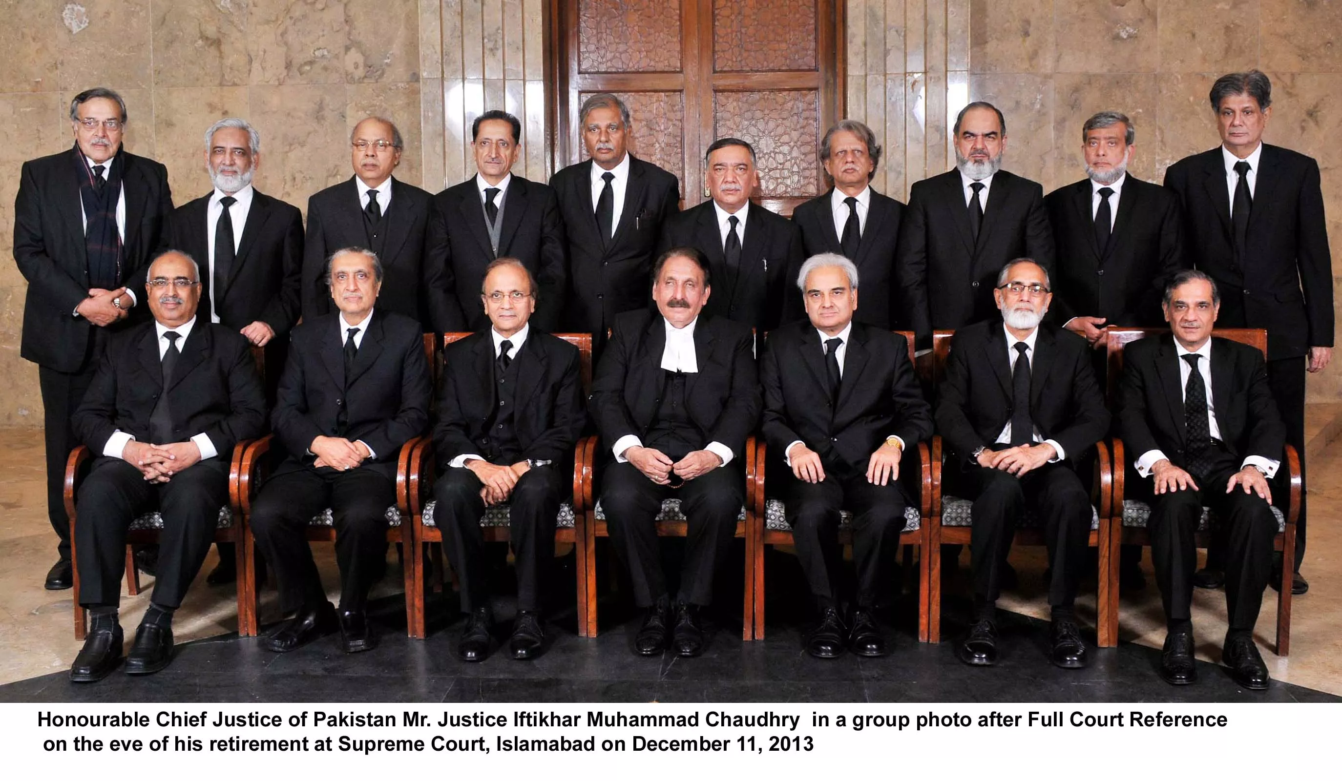 outgoing chief justice of pakistan iftikhar muhammad chaudhry front row centre in a group photo of the all judges of the supreme court incoming chief justice tassaduq jilani front row 2nd from l also in the picture photo pid outgoing chief justice of pakistan iftikhar muhammad chaudhry front row centre in a group photo of the all judges of the supreme court incoming chief justice tassaduq jilani front row 2nd from l also in the picture photo pid