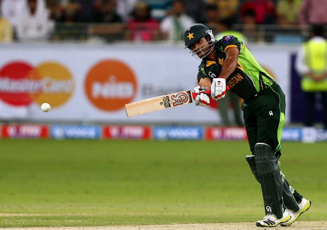 sohaib maqsood of pakistan plays a shot during their first t20 cricket match against sri lanka in dubai on december 11 2013 photo afp sohaib maqsood of pakistan plays a shot during their first t20 cricket match against sri lanka in dubai on december 11 2013 photo afp