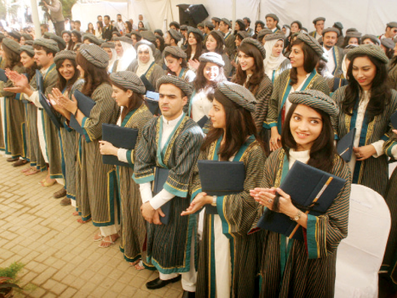 ninety seven graduates stand proudly with their degrees at the ivs convocation on saturday photo athar khan express