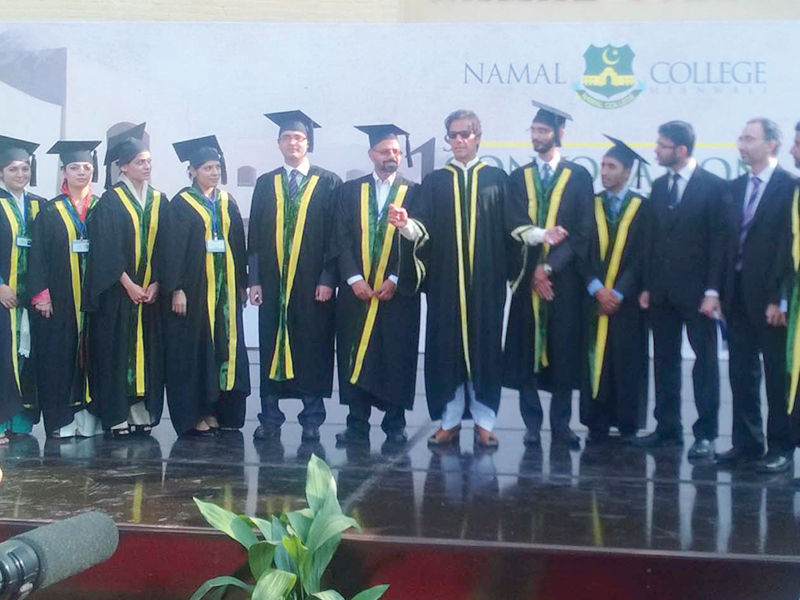 namal university founder and pti chief imran khan poses with the graduating students and faculty photo inp