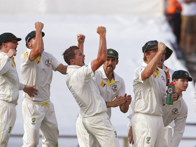 a dominant australia were five wickets away from reclaiming the ashes after hammering england with the bat and reducing them to 251 for five with the ball at the end of the fourth day photo afp