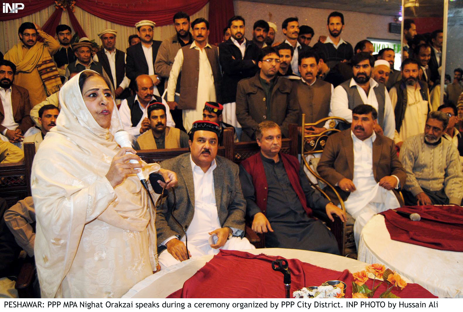 ppp mpa nighat orakzai speaks during a ceremony organised by the ppp city district photo inp