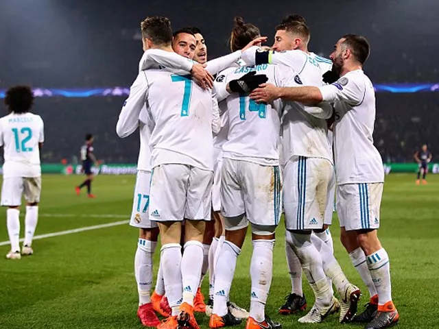 the real madrid team celebrate after casemiro scored their second goal during the uefa champions league round of 16 second leg match between paris saint germain and real madrid at parc des princes on march 6 2018 in paris france photo getty the real madrid team celebrate after casemiro scored their second goal during the uefa champions league round of 16 second leg match between paris saint germain and real madrid at parc des princes on march 6 2018 in paris france photo getty
