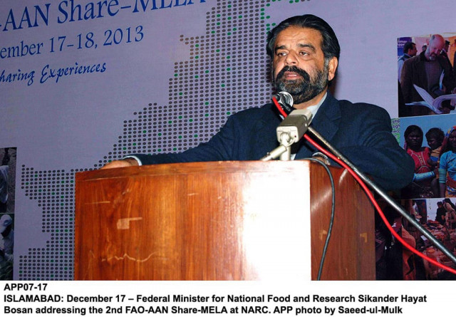 federal minister for national food and research sikander hayat bosan addressing the 2nd fao aan share mela at narc photo app federal minister for national food and research sikander hayat bosan addressing the 2nd fao aan share mela at narc photo app