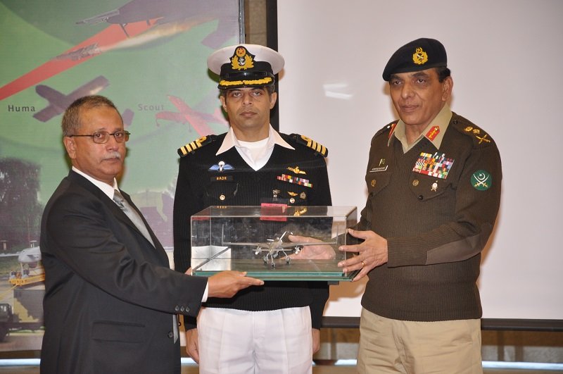 director general strategic plans division lieutenant general retd khalid ahmed kidwai l handing over replica of indigenously developed surveillance capable uavs formally inducted in pakistan armed forces to chief of army staff general ashfaq parvez kayani r photo ispr