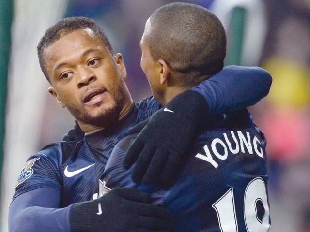 united s french defender patrice evra scored the second goal in the quarter final match at britannia stadium in stoke photo afp united s french defender patrice evra scored the second goal in the quarter final match at britannia stadium in stoke photo afp