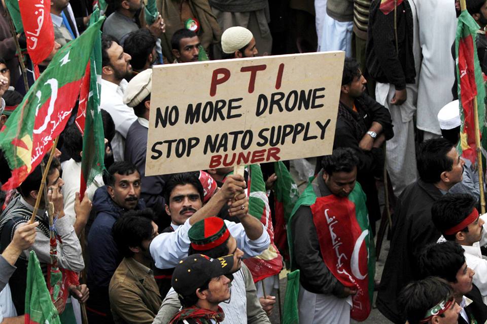 the key supply line at torkham border was blocked by pti since nov 24 in protest against cia led drone campaign in tribal areas photo reuters file