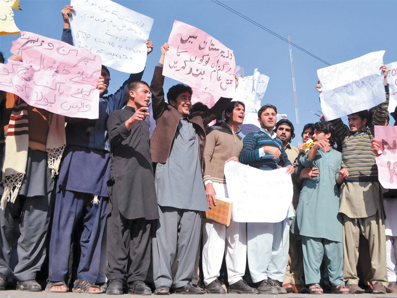 members of waziristan student society protest outside the peshawar press club against military operations in north waziristan photo inp