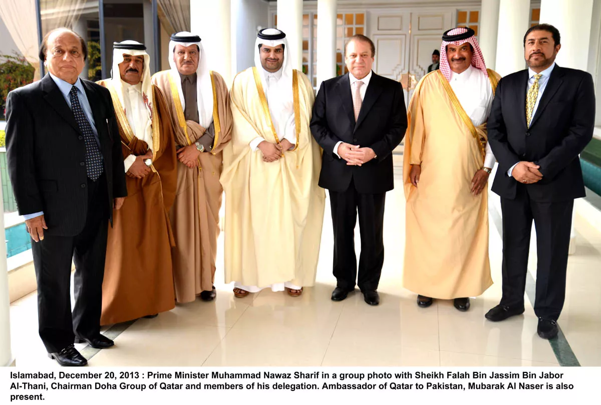 prime minister nawaz sharif in a group photo with sheikh falah bin jassim bin jabor al thani chairman board of directors of doha group and members of his delegation on december 20 2013 photo pid prime minister nawaz sharif in a group photo with sheikh falah bin jassim bin jabor al thani chairman board of directors of doha group and members of his delegation on december 20 2013 photo pid