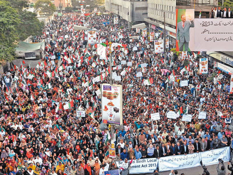 thousands of charged workers accompanied by the party s rabita committee protested against the local government ordinances on sunday photo ppi