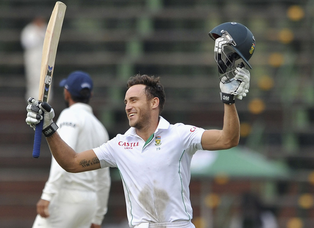 south africa 039 s faf du plessis celebrates his century during the final day of their cricket test match against india in johannesburg december 22 2013 photo reuters