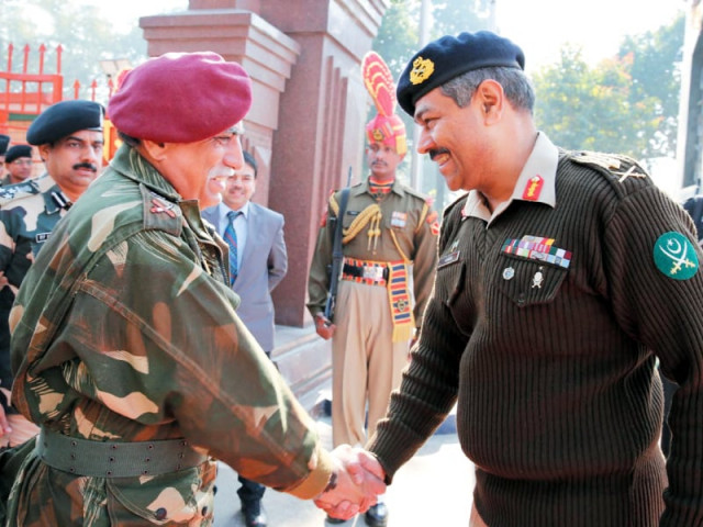 lt gen bhatia and maj gen riaz shake hands ahead of the meeting photo ispr lt gen bhatia and maj gen riaz shake hands ahead of the meeting photo ispr