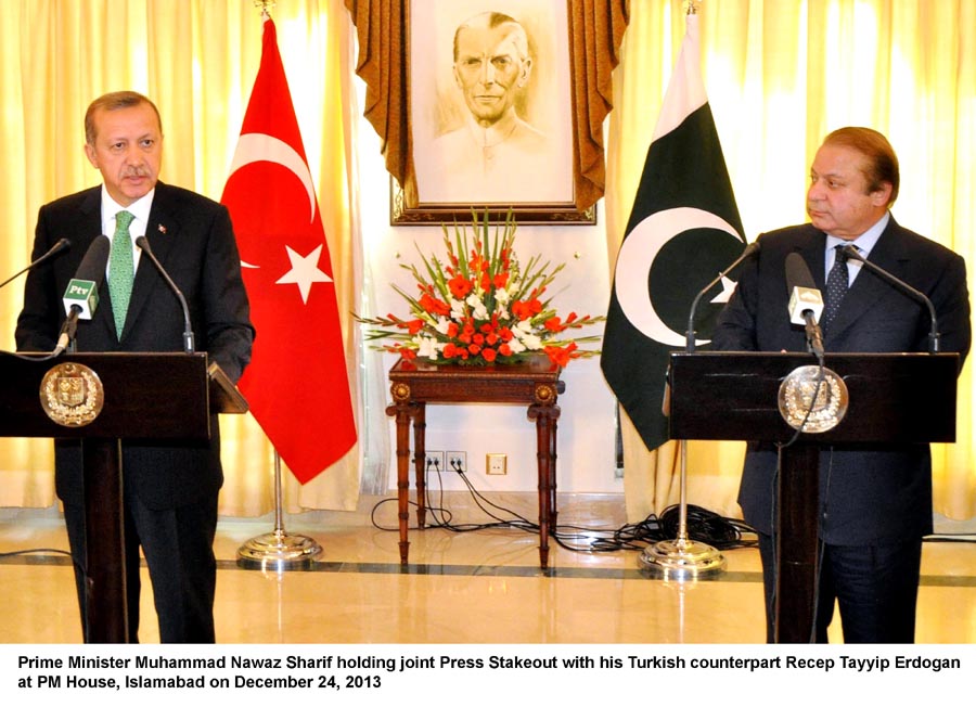 turkish prime minister recep tayyip erdogan speaking at the joint press conference with prime minister nawaz sharif at pm house in islamabad on december 24 2013 photo pid