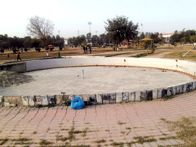 missing swings crumbling walls and dysfunctional fountain are sad reminders of park s past glory photo kashif abbasi express