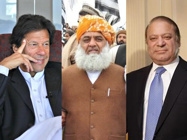 pti chairman imran khan l jui f chief maulana fazlur rahman and prime minister nawaz sharif r pti chairman imran khan l jui f chief maulana fazlur rahman and prime minister nawaz sharif r