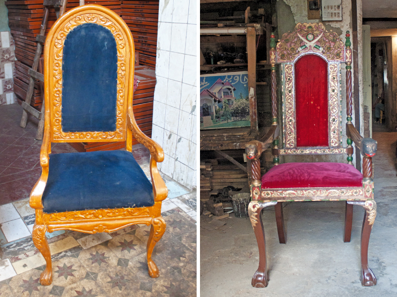 benazir bhutto sat on the chair left when she visited the national refinery in 1995 the cranberry red chair was used by queen elizabeth ii photo tooba masood express