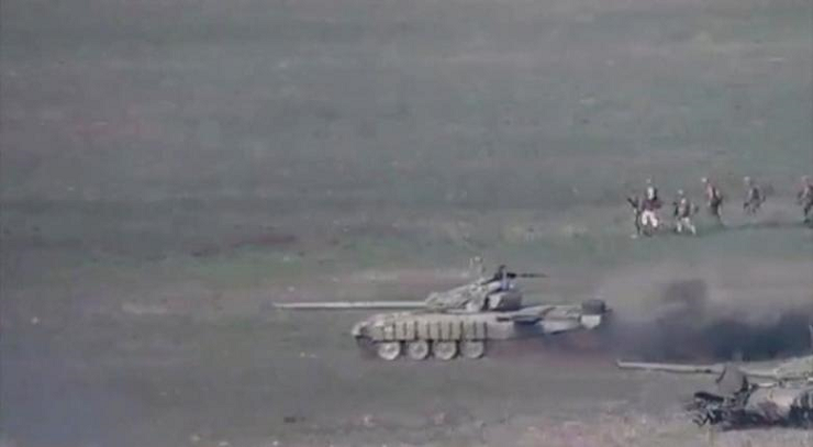 Video released by the Armenian Defense Ministry shows what is said to be Azerbaijani tanks and service members during at attack in the breakaway region of Nagorno-Karabakh, September 27. PHOTO: REUTERS