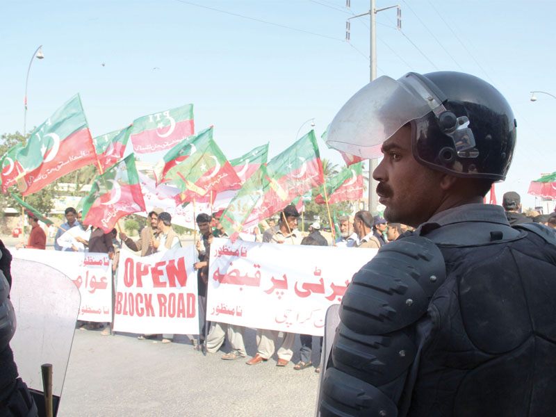 the pti workers and supporters who had gathered at boat basin were not allowed by the law enforcers to move towards the bilawal house on sunday photos ayesha mir express