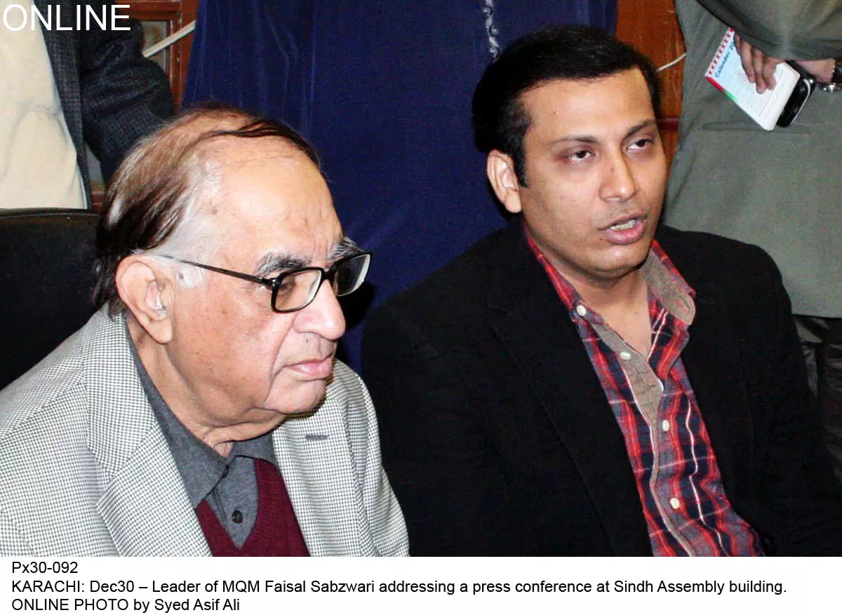 mqm leader faisal sabzwari addresses at a press conference at the sindh assembly building on monday photo online mqm leader faisal sabzwari addresses at a press conference at the sindh assembly building on monday photo online