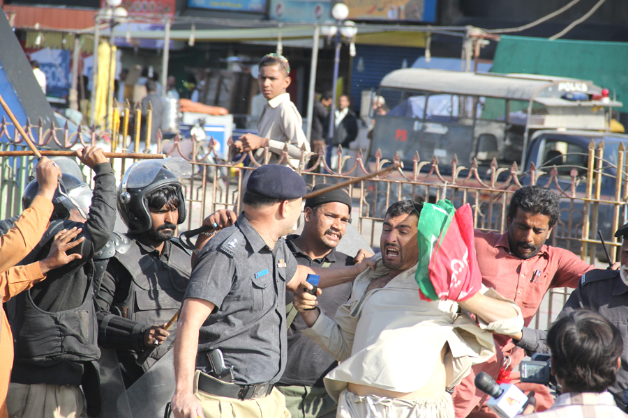 pti supporters are baton charged by the police photo ayesha mir express tribune file