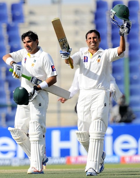 taking control pakistan rode on centuries from younus khan and misbahul haq to score 327 for four at close on the second day of the first test against sri lanka photo afp