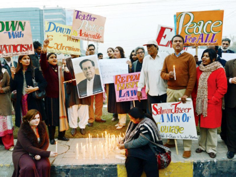 civil society organisations gathered at liberty roundabout to pay tribute to salmaan taseer photo abid nawaz express