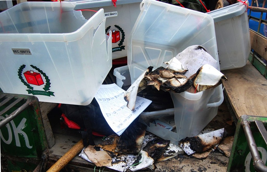 burnt election materials are pictured following an attack on a polling station in the northern town of bogra on january 5 2014 photo afp