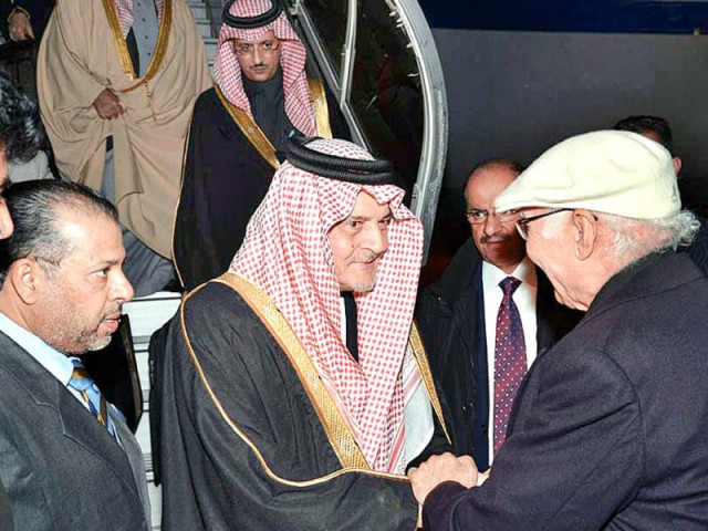 saudi foreign minister saud al faisal is greeted by adviser to pm sartaj aziz at islamabad airport photo app saudi foreign minister saud al faisal is greeted by adviser to pm sartaj aziz at islamabad airport photo app