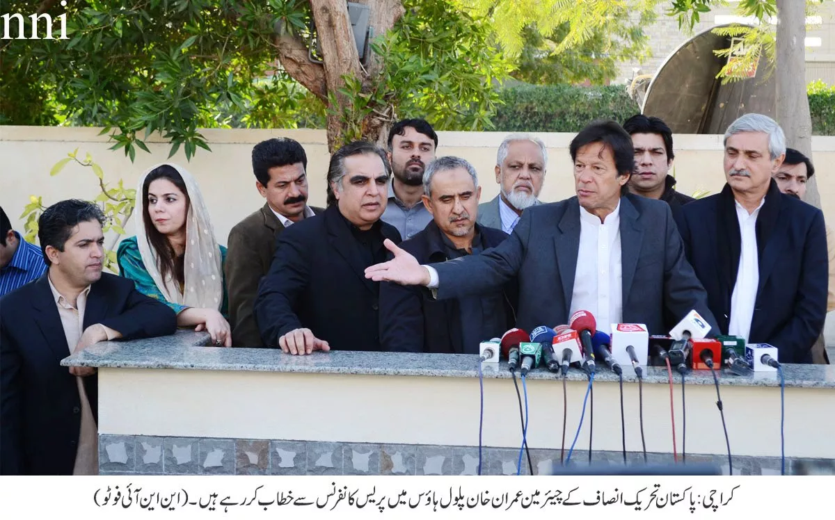 pti chief imran khan adressing the press in karachi on tuesday photo nni pti chief imran khan adressing the press in karachi on tuesday photo nni