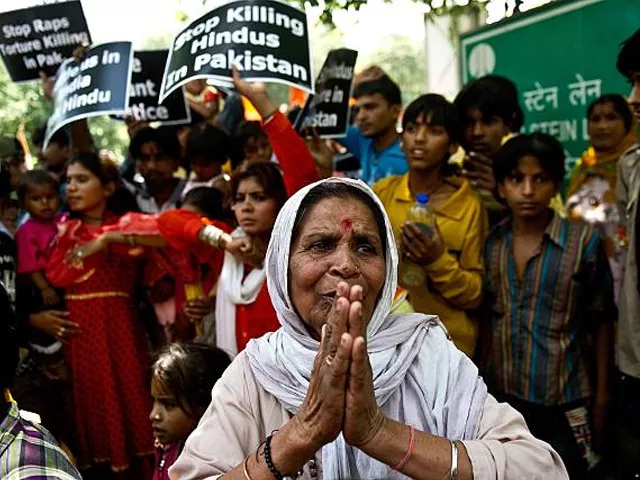 a minority hindu refugee from pakistan gestures during a protest outside the united nations office in new delhi on april 17 2013 photo getty a minority hindu refugee from pakistan gestures during a protest outside the united nations office in new delhi on april 17 2013 photo getty