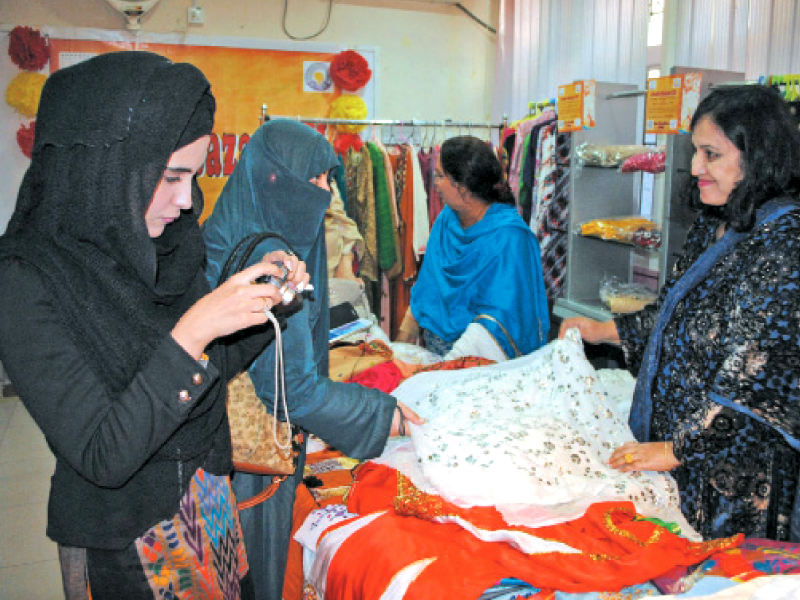 female entrepreneurs from peshawar charsadda mardan nowshera swat haripur di khan and abbottabad showcased their delicately crafted products at the display centre of the wbdc photo ppi
